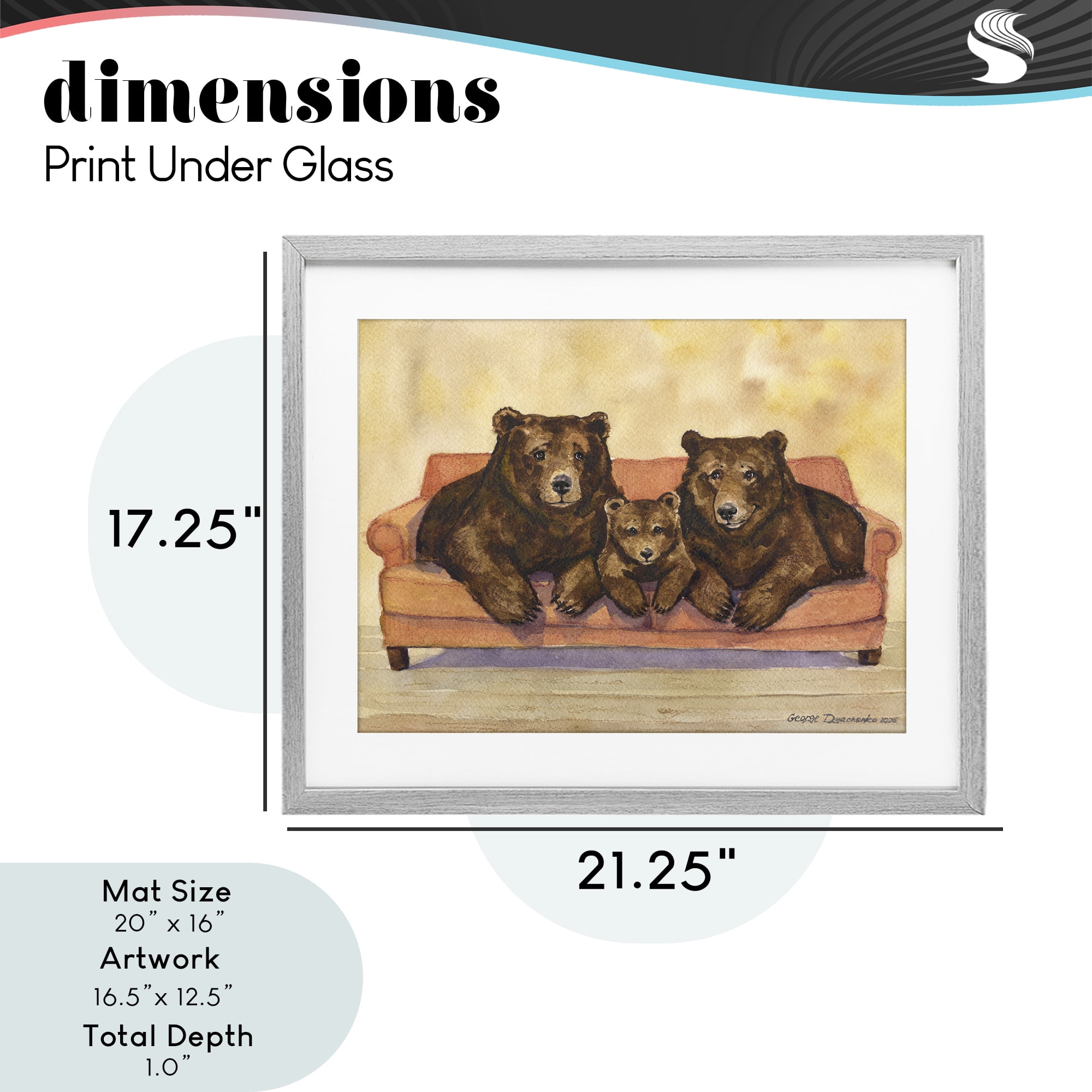 Stupell Industries Bear Family Trio Gray Framed Print Under Glass, design by George Dyachenko