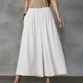 thumbnail image 2 of Women's Wide Leg Pants Casual Cotton Linen Elastic Waist Solid Loose Lounge Pants with Pockets Fashion Yoga Sport Swing Palazzo Trousers(XL,White), 2 of 5