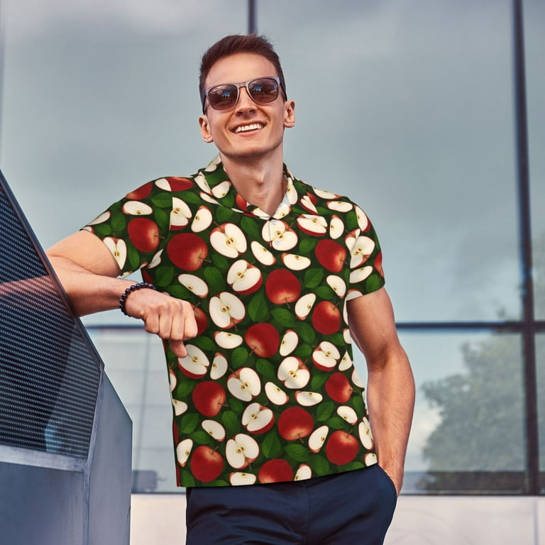 Zufioo Red Fruit Print Men's POLO Shirts, Quick-drying Button-down
