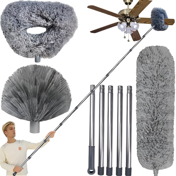ACDANC 20  Ft High Reach Ceiling Fan Duster &Cobweb &Corner Brush Duster with 3-14 ft Spliceable Pole Microfiber Feather Duster for Spider Web, High Ceiling, Blinds, Furniture Cleaning Tool Kit