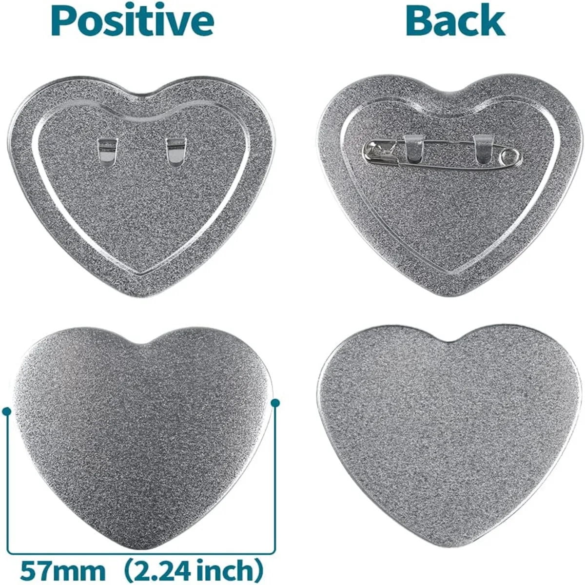 53X57.5MM Heart-Shaped Pin Button Maker Parts,Include 50-100Sets of Heart-Shaped Metal Cover Button ,Beginner-Friendly