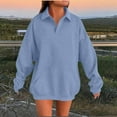 thumbnail image 3 of Otntypg Oversized Athletic Sweatshirts for Women Teen Girls Fall Casual V Neck Long Sleeve Basic Collared T-Shirts Loose Comfy Baggy Pullover Tops with Pockets Light blue L, 3 of 5