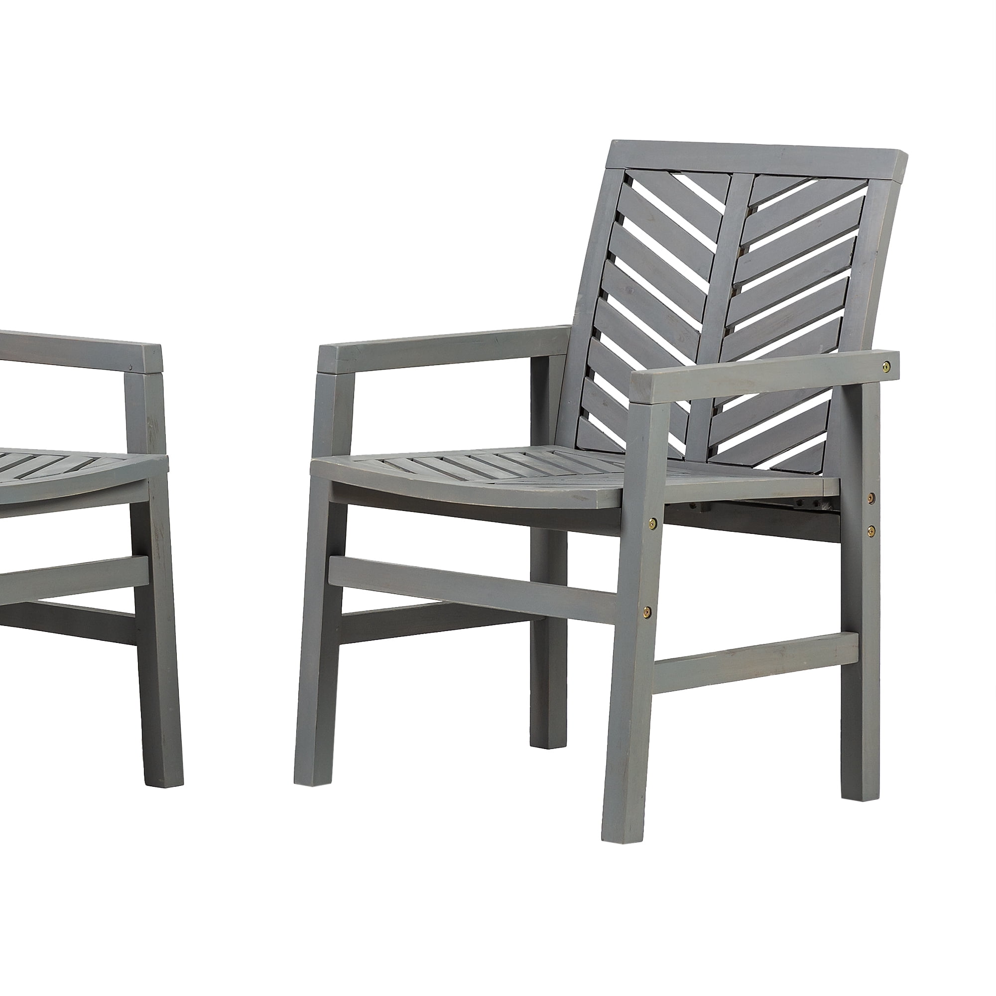 Walker Edison Chevron Solid Acacia Wood Set of 2 - Has Arms - Grey Wash