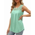 thumbnail image 2 of Summer Tank Tops for Women Loose Fit Pleated Tunics Scoop Neck Sleeveless Lace Tops Curved Hem Flowy Lake Green S, 2 of 7