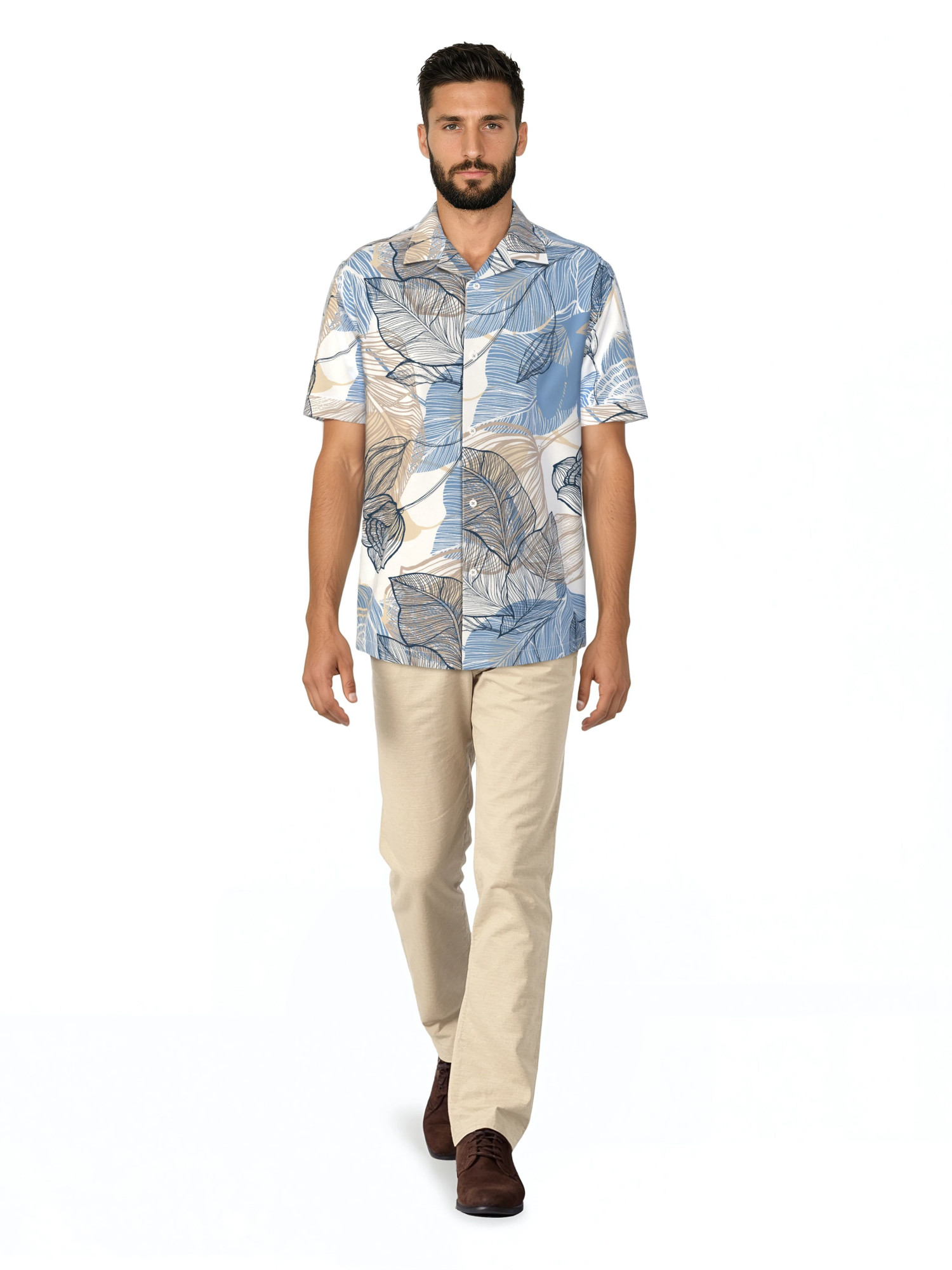 Havanera Men's and Big Men's Tropical Allover Short Sleeve Printed Button-Down Shirt with Texture, Sizes S-5XL