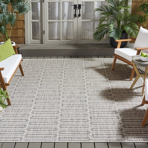 Safavieh Beach House Jack Geometric Indoor/Outdoor Area Rug, Gray/Ivory, 6'7" x 6'7" Square