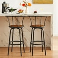 thumbnail image 4 of VECELO Set of 2 Bar Stools, Swivel Round Wood Metal Counter Height Bar Stools with Arc-Shaped Backrest, Brown, 4 of 8