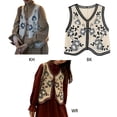thumbnail image 3 of Korean Style Women Crochet Knit Crop Top Vest Vintage Floral Embroidery Sleeveless Cardigan Jacket Button Down Boho Hippie Slim Waistcoat, 3 of 18