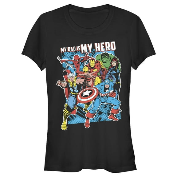 Junior's Marvel My Dad is My Hero  Graphic Tee Black Medium