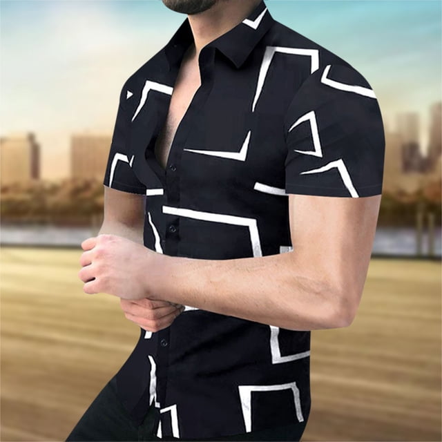 EGNMCR Chemise Multicolore Décontractée à Manches Courtes pour Homme avec Col à Revers et Boutons Imprimés