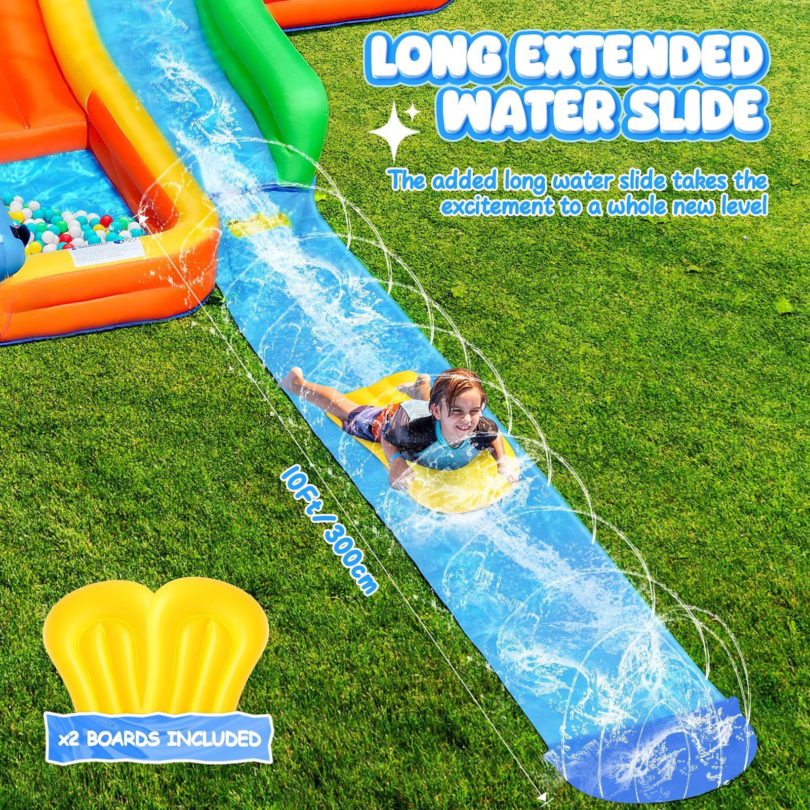 Inflatable Lawn Water Slide Park with Extend Splash Slide and Basketball Hoop