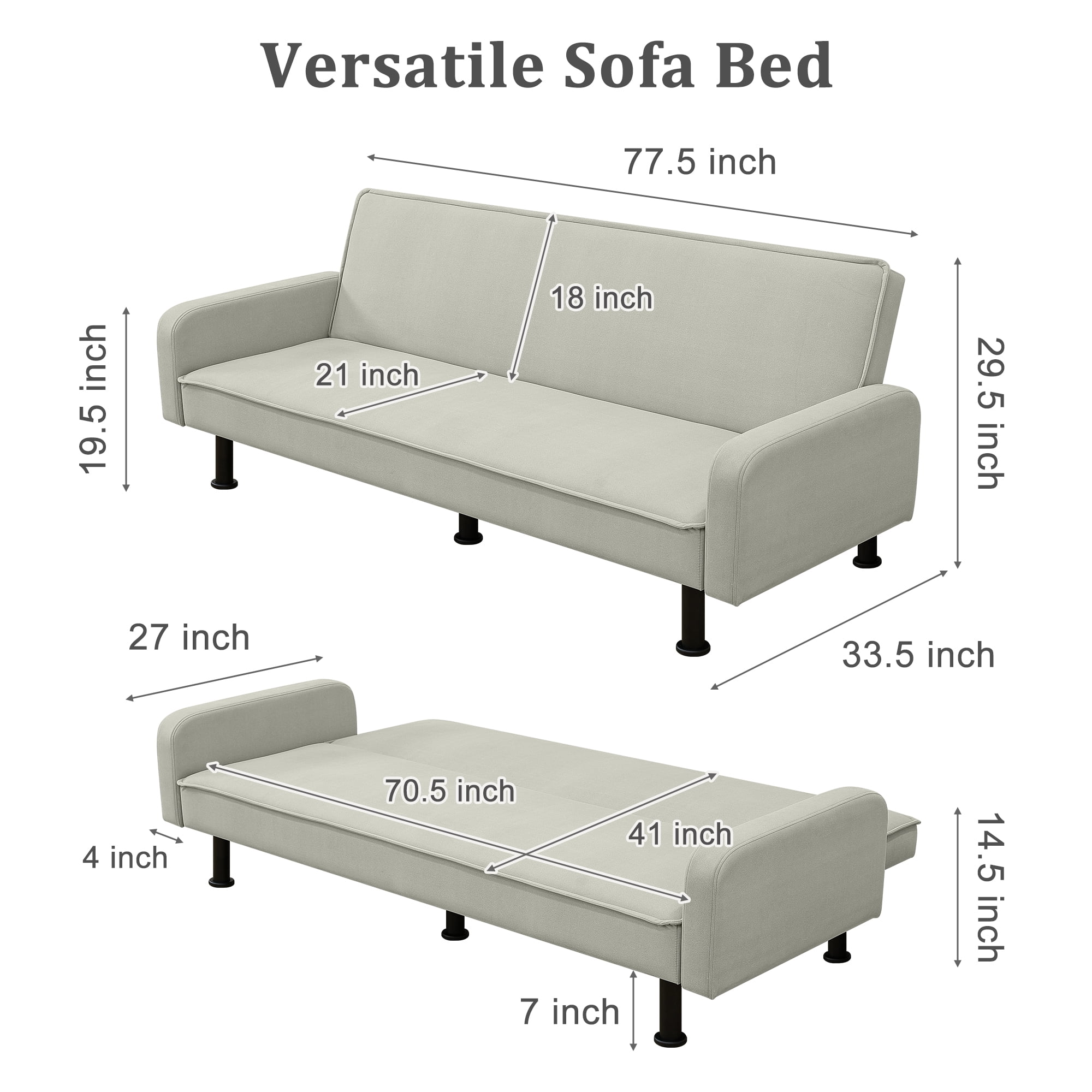 Kadyn Futon Sofa Bed, Convertible Futon for Living Room, Futon Sleeper Sofa, Light Grey Kadyn Futon Sofa Bed, Convertible Futon for Living Room, Futon Sleeper Sofa, Light Grey
