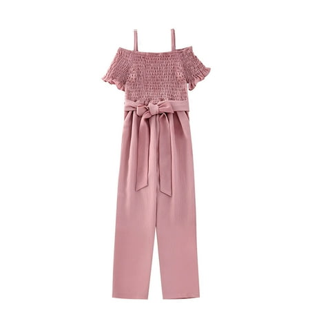 

BELLZELY Toddler Boys Clothes Clearance Parent-child Summer Fashion Solid Color Ruffles Beach Fly Sleeve Jumpsuit Mother-daughter Suit Kid