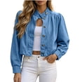 thumbnail image 3 of MaFYtyTPR Women's Denim Jackets Long Sleeve Button Down Cardigan Jacket Fall Winter Fashion Versatile Cropped Jean Outerwear Z-Sky Blue M, 3 of 6
