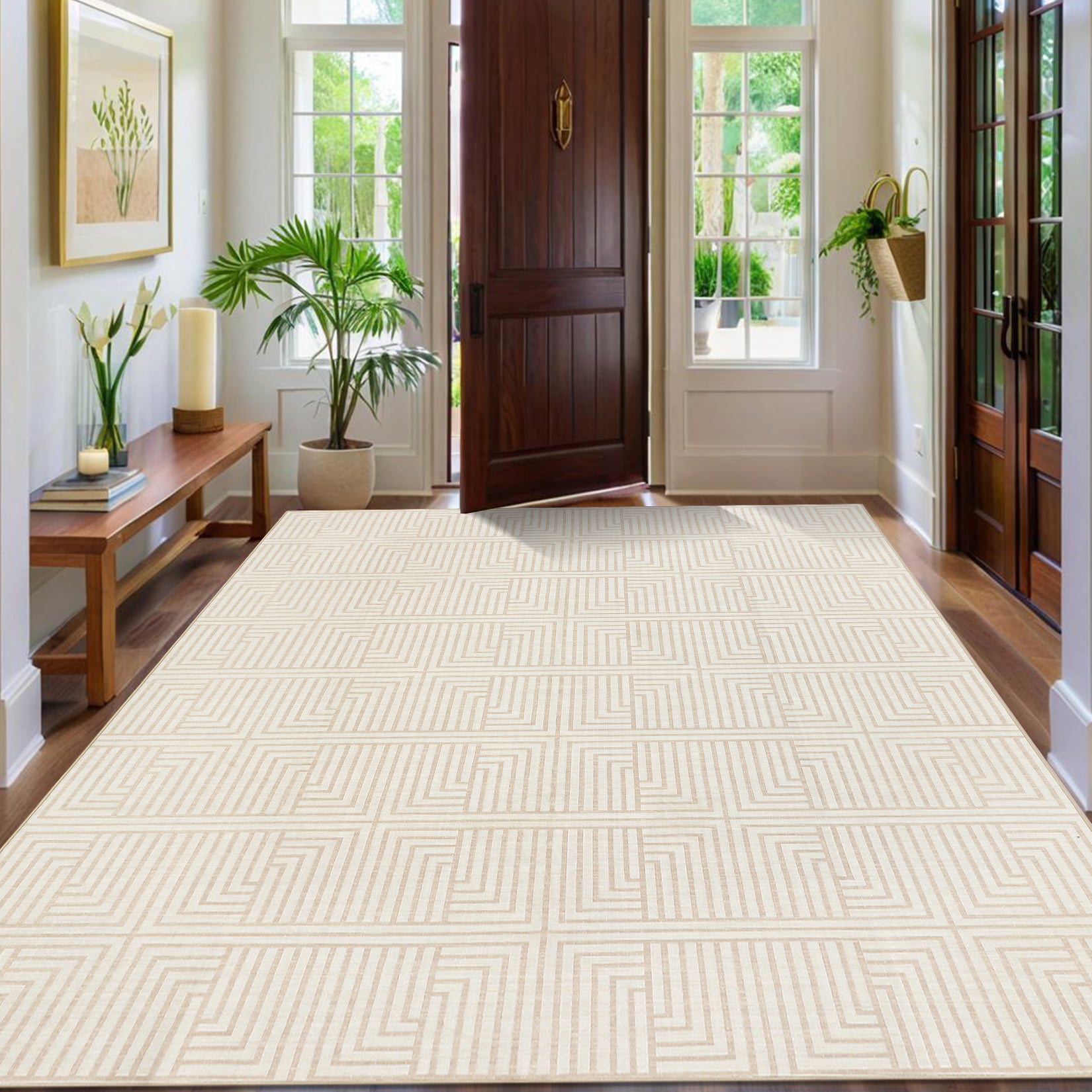 Waterproof Outdoor Rug 9x12FT - Modern Beige Design for Patio & Porch