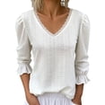 thumbnail image 2 of Endives Women's Long Sleeve T Shirt Lace Mesh Hollow V Neck Casual Womens Top Spring Trendy White, 2 of 5