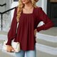 thumbnail image 2 of Blusa de mujer con cuello cuadrado y mangas abullonadas - Top informal con pliegues en la parte delantera - Rayón/poliéster/spandex - S-XXL - Trabajo/cita/salida nocturna, 2 of 4