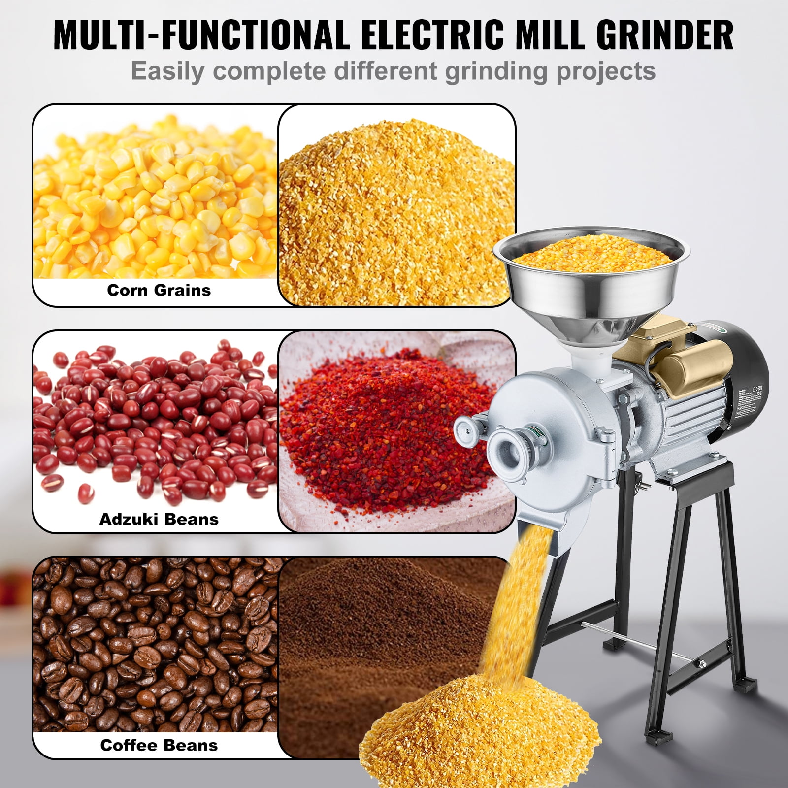 VEVOR 3000W Electric Grain Mill Grinder 110V Spice Grinders Corn Wheat Flour Cereal Mill Wheat Grinders & Dry & Wet Grinder