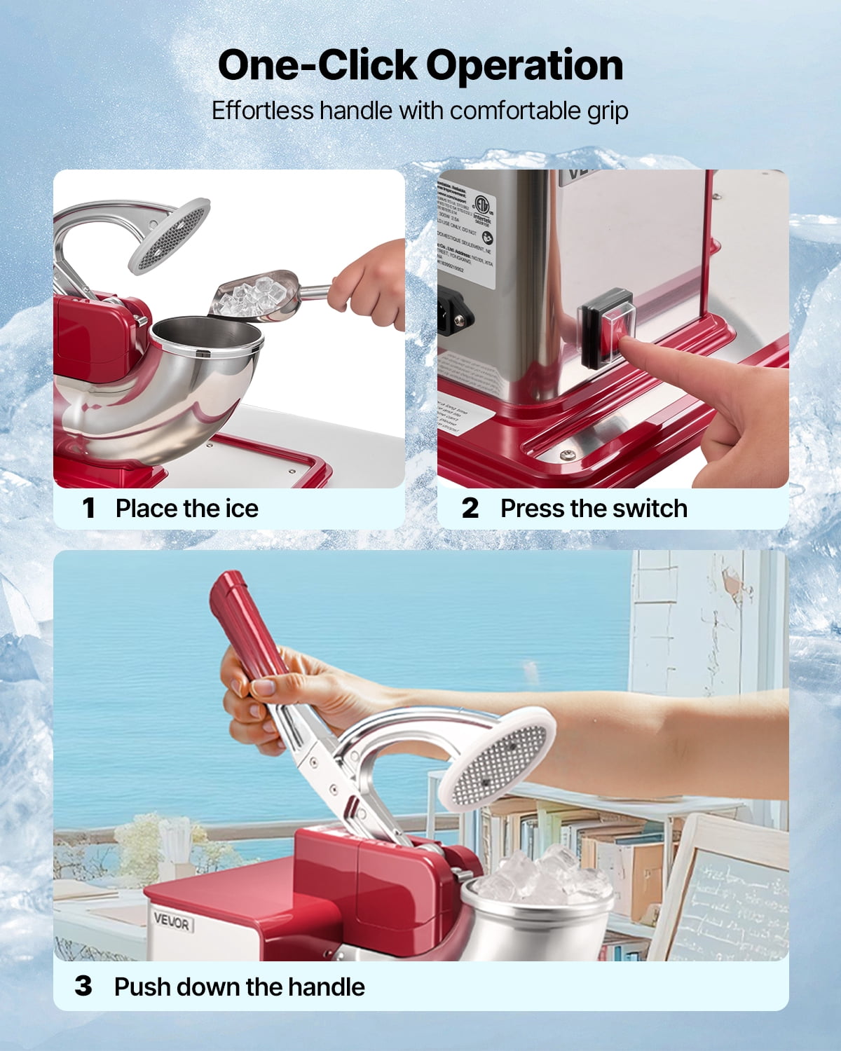 VEVOR Commercial Ice Crusher 661LBS/H, 350W Electric Snow Cone Machine with 4 Blades, 2000RPM Stainless Steel Shaved Ice Machine with 11 Gal Crushed-Ice Box