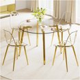 thumbnail image 3 of JERFIT 42 inch Round Glass Top Dining Table, Modern Kitchen Table with Gold Metal Base, Minimalist Design for Small Space, Living Room, Breakfast Nook, 3 of 10