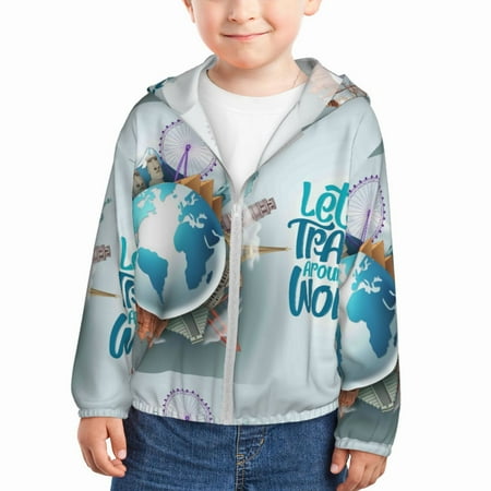

Lukts Let s go Travel Around the World Print Children s Long-Sleeved Sun Protection Clothing Hooded Sweatshirts for Boys and Girls Outdoor Sports-3 Years