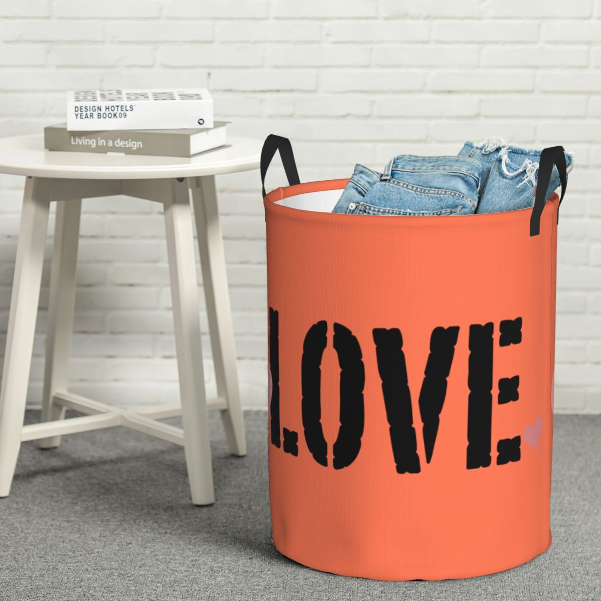 YFYANG Waterproof Laundry Hamper, Orange Romantic Love Laundry Basket