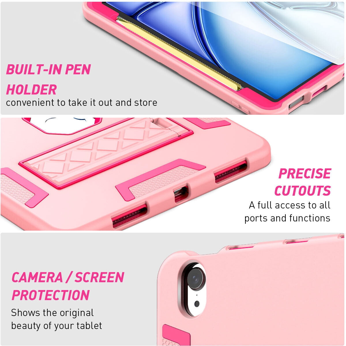AICase For iPad Air 11-inch M2 (2024), iPad Air 5th 4th Generation 10.9 inch 2022 2020 Case with Pencil Holder,Heavy Duty Shockproof Stand Cover Screen Protector
