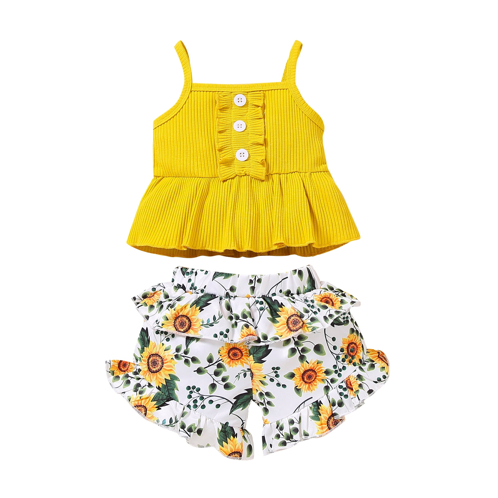 Camidy Baby Girls Floral Print Spaghetti Strap Sleeveless Tank Top Bowknot Shorts Set