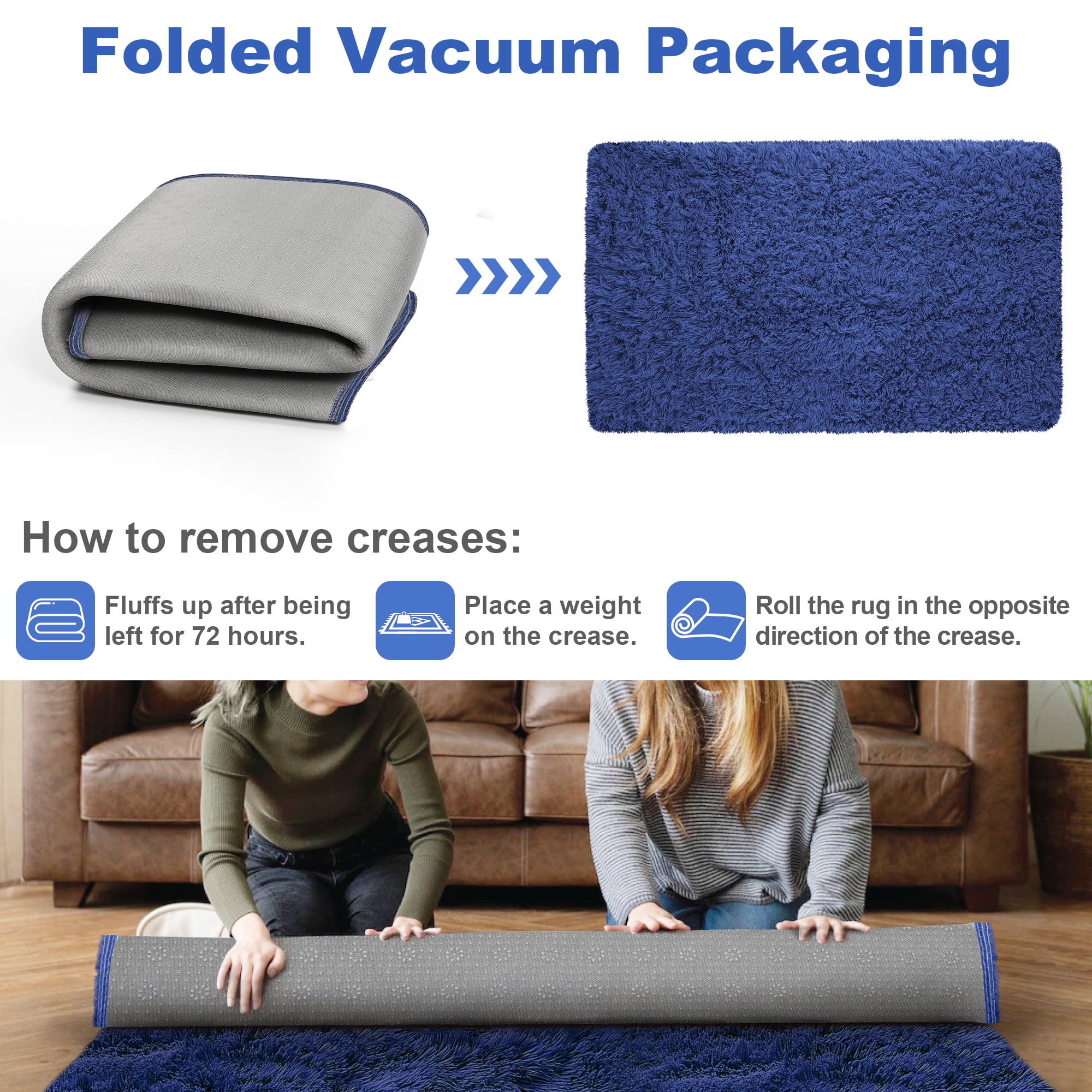 Nefoso Shag Area Rug, 7ft x 10ft Soft Fluffy Area Rugs for Living Room Bedroom Decor Carpet, Dark Blue