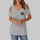 thumbnail image 2 of Algodón Fuera Del Hombro Tops para la Impresión de las Mujeres Manga Corta V-Cuello Blusa, Top de Algodón de Imitación de Moda, 2 of 8