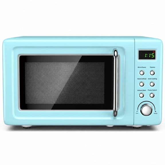 Costway 0.7 Cu.ft Retro Countertop Microwave Oven 700W LED Display Glass Turntable Green