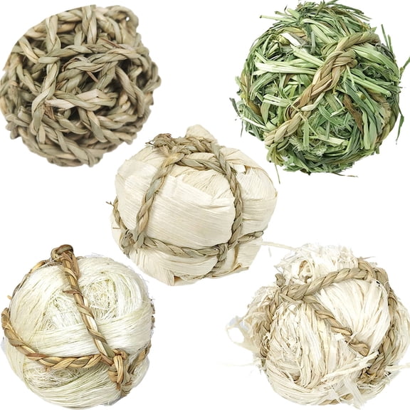 BESTSKY 2026 New 5Pcs Rabbit Chew Toys,All-Natural Fibers Rabbit Toys,Nature-Inspired Chew Ball Guinea Pig Toys for Healthy Teeth,Combo2