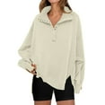 thumbnail image 2 of Kaprioy Womens Sweatshirts Oversized Casual Loose Button Up Henley Pullover Top High Low Split Winter Fall Fashion Clothing Beige, XL, 2 of 9