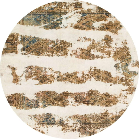 Ahgly Company Machine Washable Indoor Round Abstract Gold Area Rugs, 3' Round