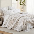 thumbnail image 5 of 3 Pieces French Garden Botanical Floral Butterfly King Comforter Set Vintage Style White Soft 100% Cotton Garden Floral Aesthetic Bedding Set, 5 of 6