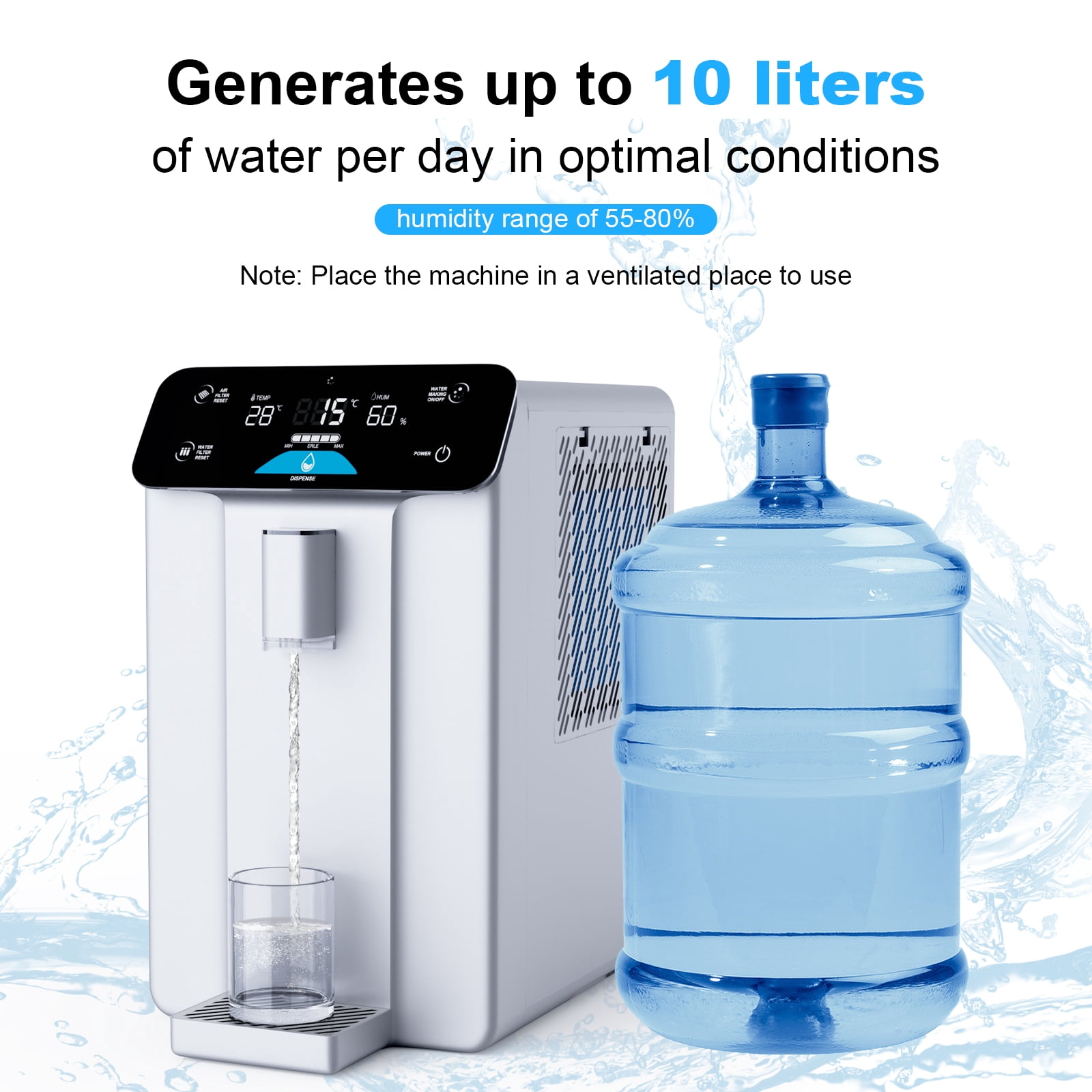 A10 2025 Improved Atmospheric Water Generator for Drinking Water, 4-Stage Purification 10L, Countertop Atmospheric Water Filter with UV Filtration, Countertop Drinking Water Filter System for Office