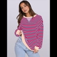 thumbnail image 4 of Sudaderas A Rayas para Mujer, Camisetas de Larga con Cuello Redondo de Gran Tamaño, Jersey Y2K, Ropa de Moda de Otoño Rosa Púrpura XL, 4 of 8