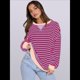 thumbnail image 4 of Sudaderas A Rayas para Mujer, Camisetas de Larga con Cuello Redondo de Gran Tamaño, Jersey Y2K, Ropa de Moda de Otoño Rosa Púrpura XL, 4 of 8