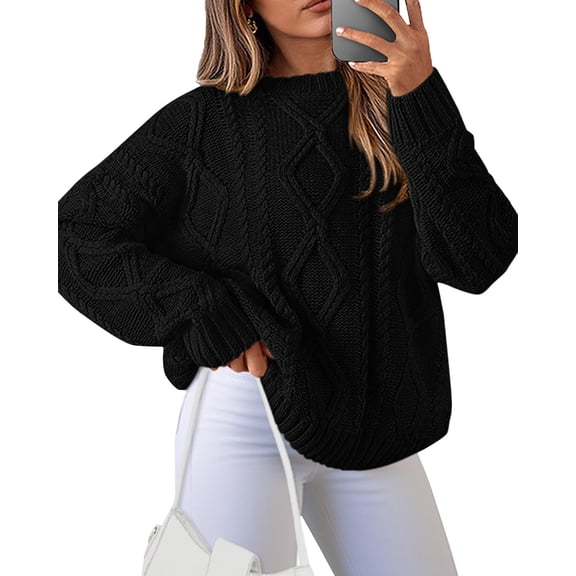 Casual Women Long Sleeve Sweater 2025 Fall Ribbed Knit Pullover Loose Crewneck Cable Sweater Jumper Tops