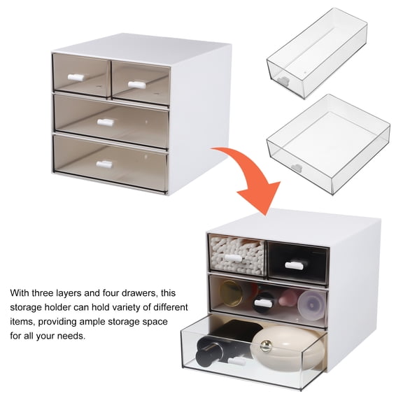 DEEPCRAFF Plastic Desk Drawer Organizer with Three Layers and Four Drawers for Office Storage