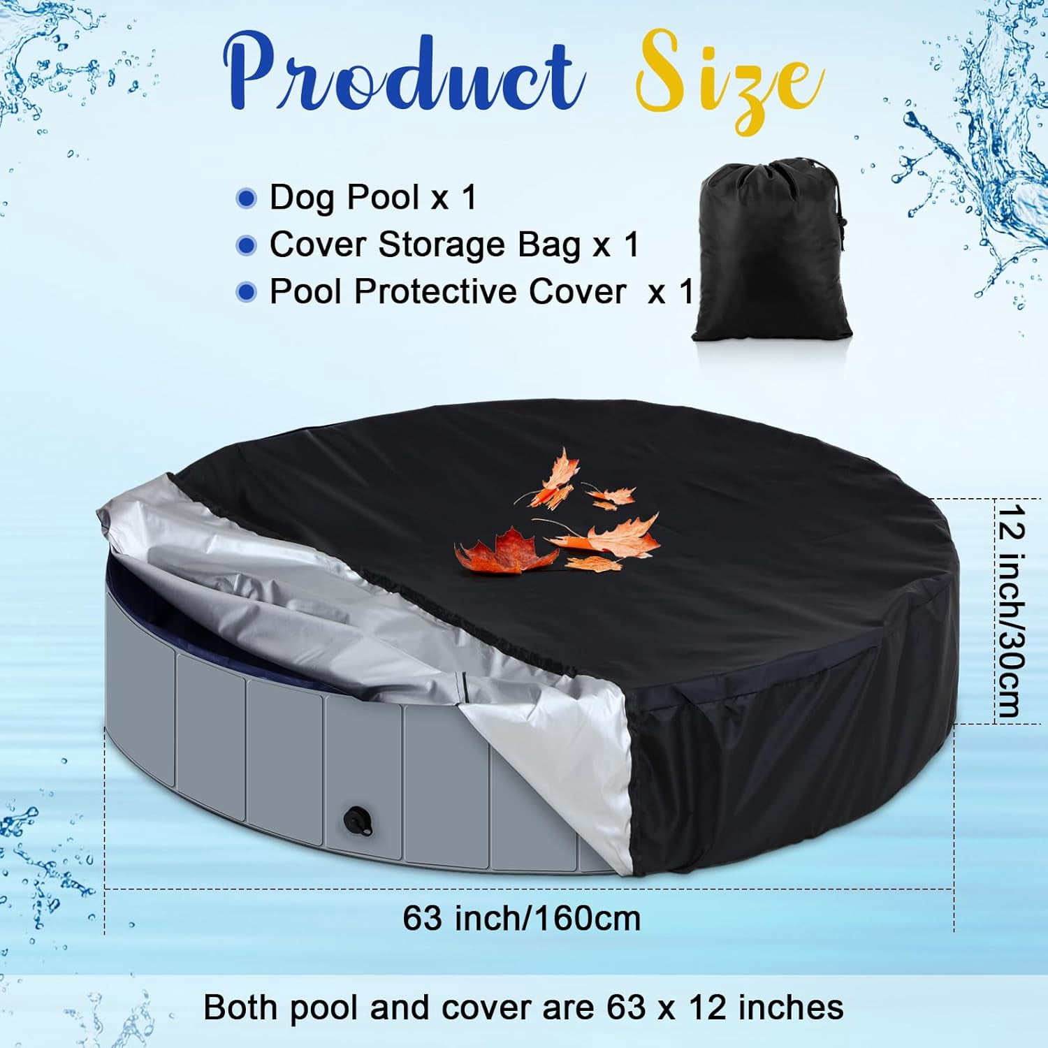Foldable Dog Pool with Round Pool Cover Collapsible Dog Pet Pool Hard Plastic Swimming Pool Puppy Wading Bathing Tub Portable Kiddie Pool for Indoor Outdoor Pets Cats Kids (63 x 12 Inch)