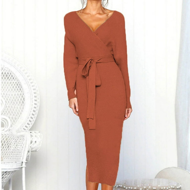 knee length dresses for ladies Linden Front-Wrap Sweater Dress (Petite)