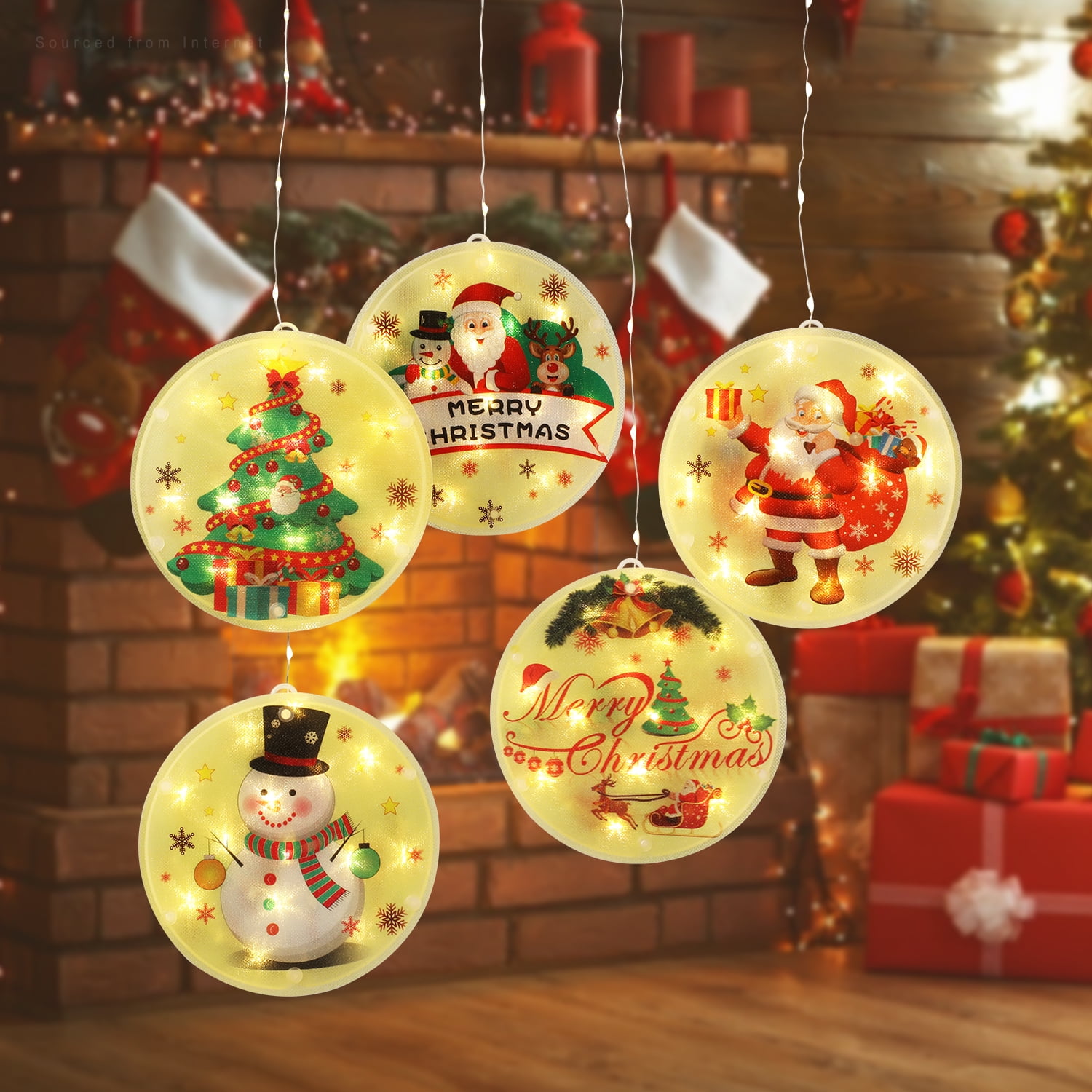 5 LEDs Christmas String Lights, 3D Decorations Hanging Lights, USB Powered