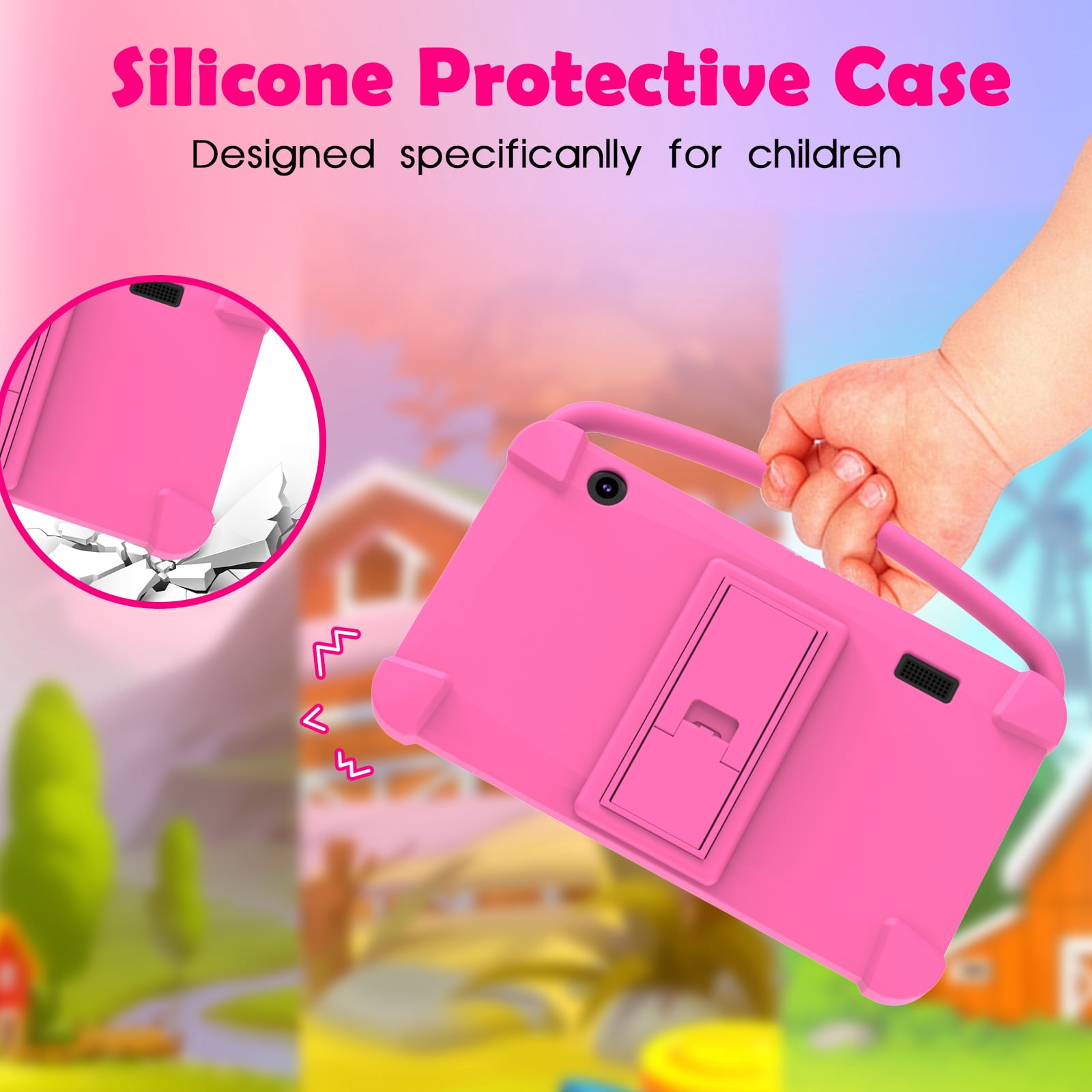 7 Inch Kids Table for kid, Android Toddler Tablets, Children Tablet with 32GB Storage 4GB RAM WiFi BT Shockproof Case Dual Camera Educationl Games Parental Control, Kids Software Pre-Installed