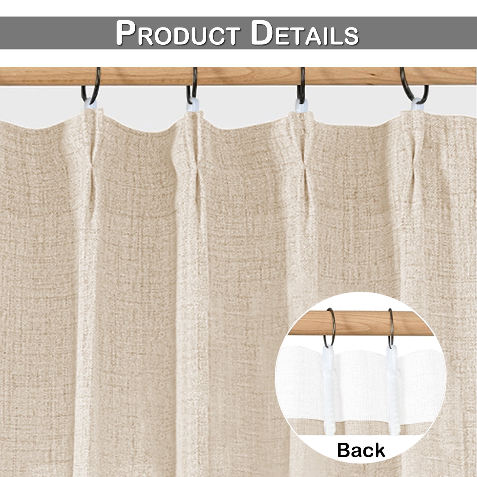 Lapalife Pinch Pleated Sheer Curtains 84 inches Long 2 Panels Set, Linen Pattern Light Filtering Sheer Curtain for Living Room Bedroom with Hooks and Rings, Khaki, 40"x 108"
