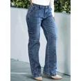 thumbnail image 3 of Women's mid-high waist multiple pockets line splicing rolled edge fashion jeans, 3 of 4