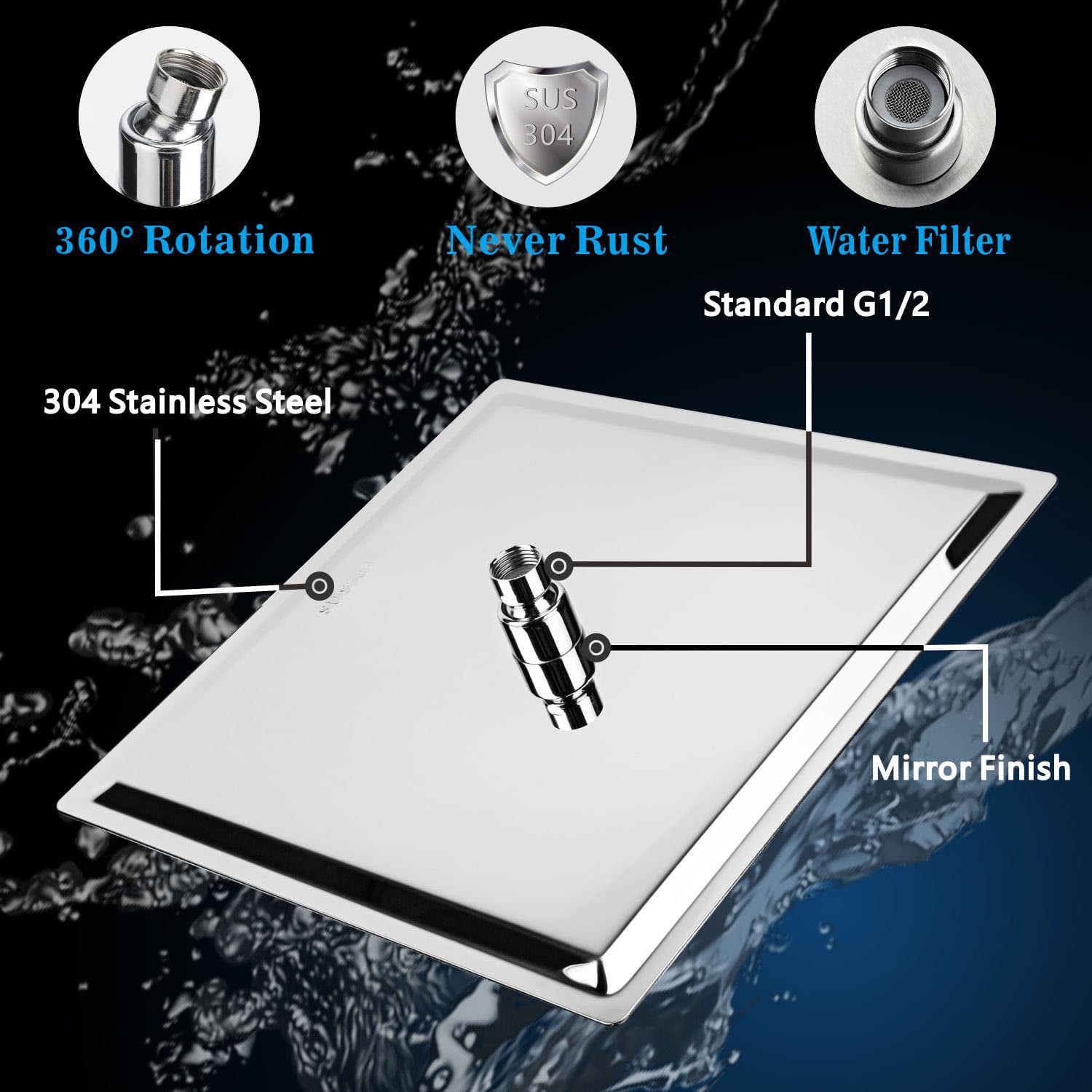 Rain Shower Head  High Made Of 304 Stainless Steel Relaxed Experience Even At Low Water Flow And (8" Chrome)