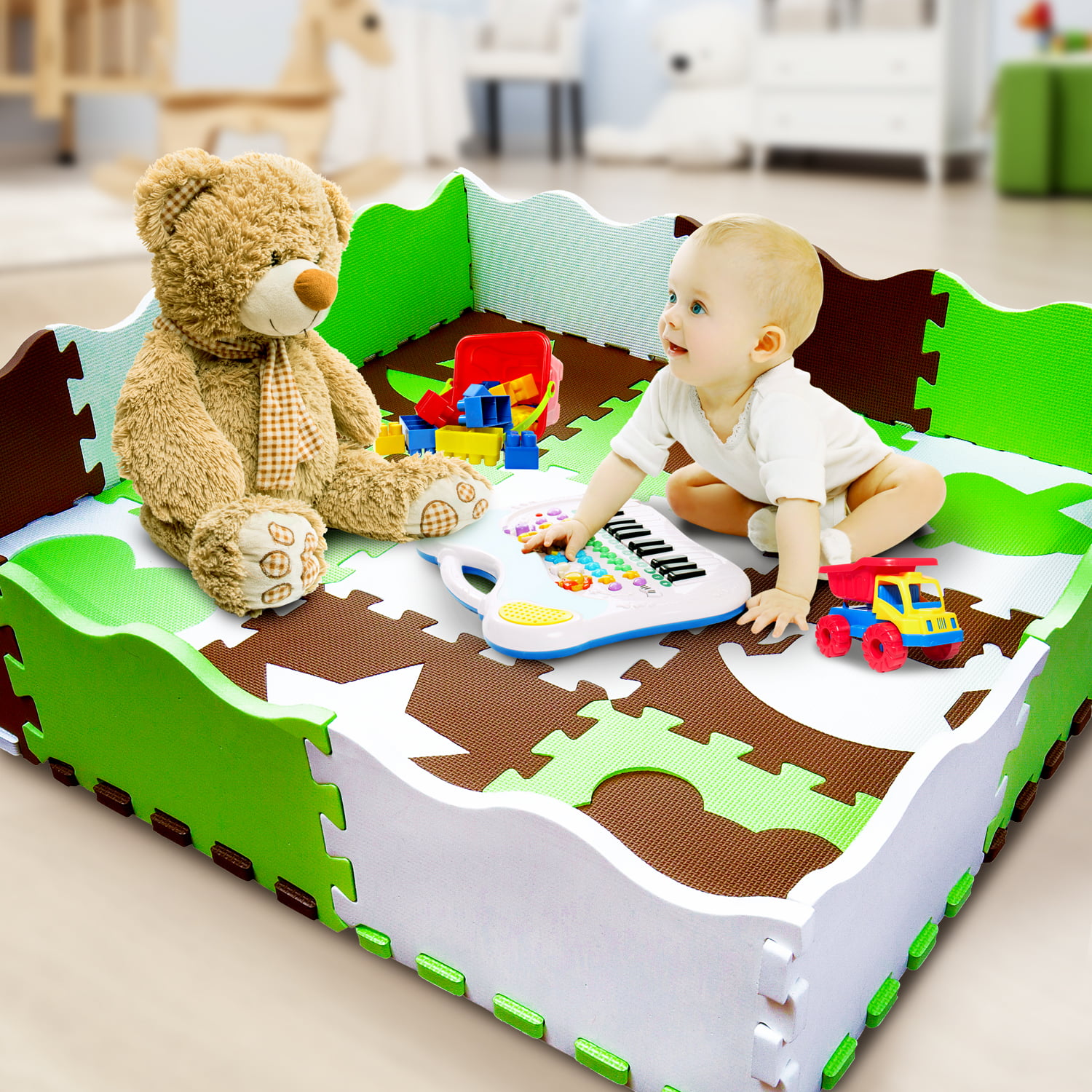 Non-Toxic Extra Thick Foam Play Mat for Tummy Time and Crawling Soft For Baby 