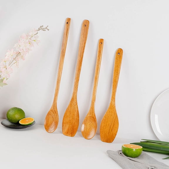 16.5in Long Handle Wooden Cooking Spoon Heat-Resistant Natural Wood Utensil for Stirring Mixing Serving Salad Soup and Kitchen Cooking Yellow