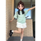 thumbnail image 3 of Camisetas de manga corta de algodón puro de estilo japonés de verano 2024 para mujer, top holgado y versátil de color verde menta fresco, 3 of 5